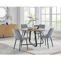 FurnitureboxUK Santorini Brown Round Dining Table & 4 Pesaro Black Leg Chairs in Grey