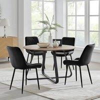 FurnitureboxUK Santorini Brown Round Dining Table & 4 Pesaro Black Leg Chairs