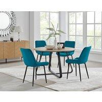 FurnitureboxUK Santorini Brown Round Dining Table & 4 Pesaro Black Leg Chairs in Blue