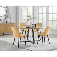 FurnitureboxUK Santorini Brown Round Dining Table & 4 Pesaro Black Leg Chairs in Mustard