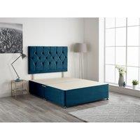 Somnior Ziggy Divan Bed Base with Headboard Plush Velvet in Navy | Size: Super King