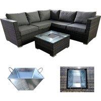 5 Seater Rattan Patio Corner Sectional Sofa with Ice Bucket Coffee Table