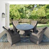 FURNITURE ONE 5 Pieces Aluminum Frame Outdoor Rattan Dining Set with Tempered Glass Top Table in Natural | Size: 1 Pack