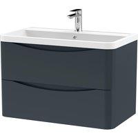 Balterley Wall Hung 2 Drawer Bathroom Vanity Unit & Basin, Dark Grey, 755mm in Grey