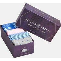 British Boxers Women's Four-Pair " Sky Blues & Sunset Pinks" Sock Gift Box
