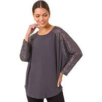 Roman Women's Sequin Sleeve Tunic Stretch Top in Grey | Size: 10
