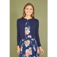 Yumi Women's Navy Diamante Button Cropped Cardigan | Size: Medium