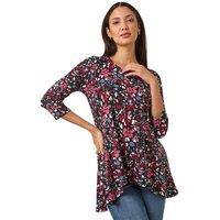 Roman Women's Floral Print Swing Stretch Tunic Top in Pink | Size: 12