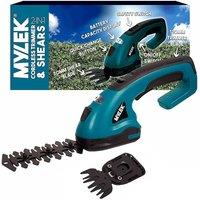 MYLEK Handheld Cordless Hedge Trimmer & Grass Shears with 2 Blades & Guards in Blue