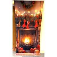 Luxury Living Christmas Fireplace 40" x 84" LED Slot Top Decorative Door Curtain