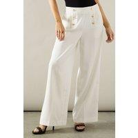High Waist Button Wide Leg Trouser