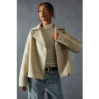 MissPap Women's Wool Look Biker Jacket in Cream | Size: Large