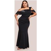 Goddiva Women's One Shoulder Satin Band Maxi Dress in Black | Size: 16