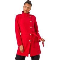 Roman Women's Funnel Neck Buttoned Coat in Red | Size: 18