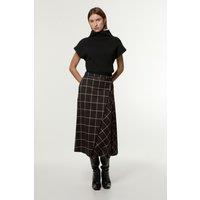 Check Pleated Kilt Belted Midi Skirt