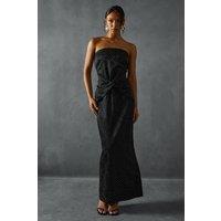 MissPap Women's Hotfix Diamante Satin Bandeau Midi Dress in True Black | Size: 6