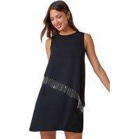 Roman Women's Diamante Trim Asymmetric Overlay Dress in Black | Size: 10