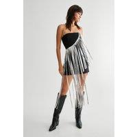 NastyGal Women's Tailored Faux Leather Fringe Mini Dress in Black | Size: 8