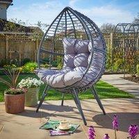 Home Source Egg Chair Rattan Grey Waterproof Cushion Outdoor Home Seat in Dark Grey