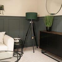 ValueLights Clipper Black Tripod Floor Lamp Large Green Shade in Metallic Silver