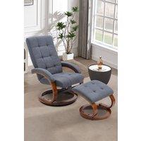 Grey Grid Button Tufted Swivel Recliner with Footrest
