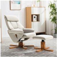 Beige Swivel Faux Leather Lounge Recliner with Ottoman