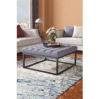 Square Linen Footstool with Metal Frame