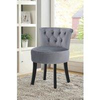 Grey Velvet Button Tufted Upholstered Footstool for Dressing Table