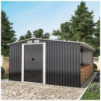 10 x 8 ft Metal Shed Garden Storage Shed Apex Roof Double Door with 9.8 x 2.1 ft Outdoor Log Storage Store,Black