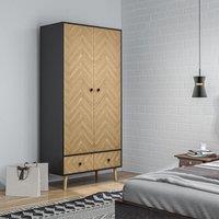HOMCOM Modern Wardrobe Cabinet with Shelf Hanging Rod & 2 Drawers in Light Brown