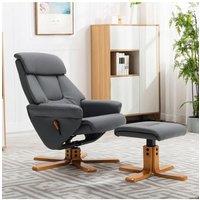 Grey Swivel Faux Leather Lounge Recliner with Ottoman