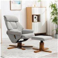 Grey Swivel Linen Lounge Recliner with Ottoman