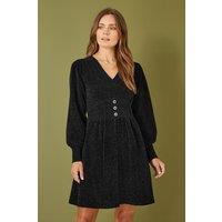 Yumi Women's Black V Neck Empire Line Knitted Skater Dress | Size: Small