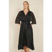 Yumi Women's Black Sequin Kimono Midi Wrap Dress | Size: 12
