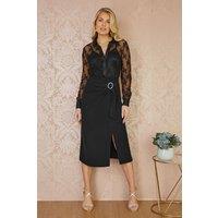 Black Diamante Buckle Faux Wrap Skirt With Split Hem