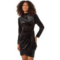 Dusk Women's Velvet High Neck Stud Bodycon Dress in Black | Size: 10