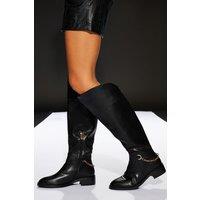 RUNWAY 1.8.1.8 Women's Chain Detail Knee-high Riding Boots in Black | Size: 4