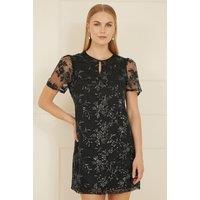 Yumi Women's Black Sequin Embroidered Tunic Dress | Size: 8