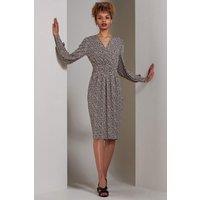 Jolie Moi Women's Gwen Print Long Sleeve Pegged Dress in Light Brown | Size: 8