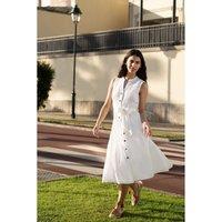 Yumi Women's White Flower Broderie Anglaise Cotton Shirt Dress | Size: 16