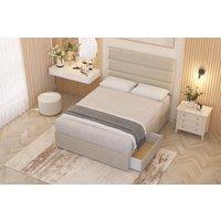 Somnior Chambery Tweed Fabric Midnight Pocket Sprung Divan Storage Bed with 4 Drawers & Headboard in Natural | Size: Super King