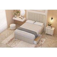 Somnior Austin Tweed Fabric Midnight Pocket Sprung Divan Storage Bed with 4 Drawers & Headboard in Natural | Size: King