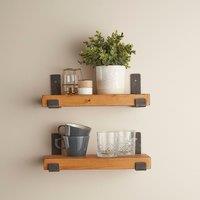 Off the Grain 2 Pack Rustic Solid Wood Wall Shelves with Metal Brackets - 15cm Depth x 5cm Thickness - Rustic Pine Finish | Size: 40 cm x 15 cm