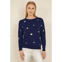 Yumi Women's Navy Silver Foil Star Print Relaxed Fit Jumper | Size: XL
