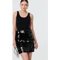 Izabel London Women's Sequin Embellished High Waist Mini Skirt in Black | Size: 12