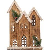 Shatchi Christmas Warm White Battery Powered LEDs Wooden House Snow Covered Cottage Village Indoor Decorations in Brown