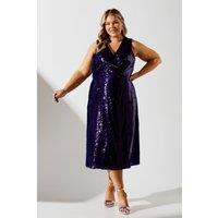 Coast Women's Plus Sequin Pleated Midi Dress in Navy | Size: 18