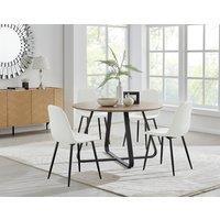 FurnitureboxUK Santorini Brown Round Table & 4 Corona Black Leg Chairs in Off-White
