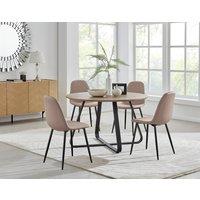 FurnitureboxUK Santorini Brown Round Table & 4 Corona Black Leg Chairs in Beige