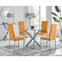 FurnitureboxUK Selina Chrome Round Glass Dining Table & 4 Milan Dining Chairs in Mustard | Size: 4 Person